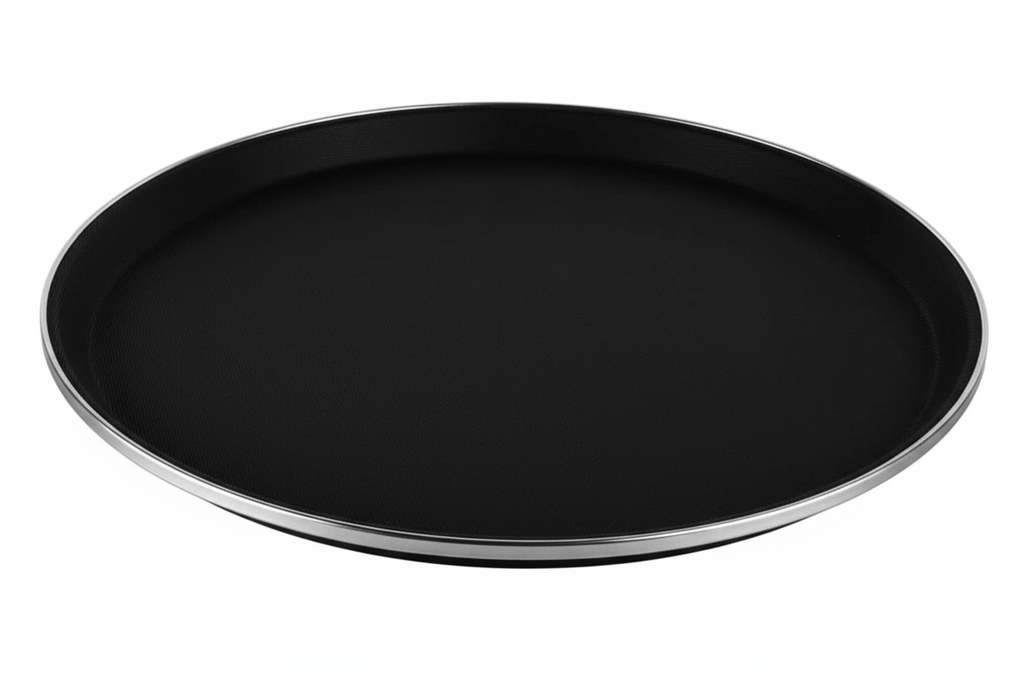 SS Ring Anti-skid Black Salver (Serving Tray) 14in.